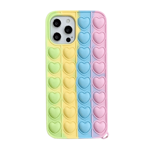 Fidget Toys Push It Bubble Relive Stress Phone Case for Iphone 11 12 Pro Max 6 s 7 8 Plus SE2 X XR XS Max Rainbow Silicone Cover