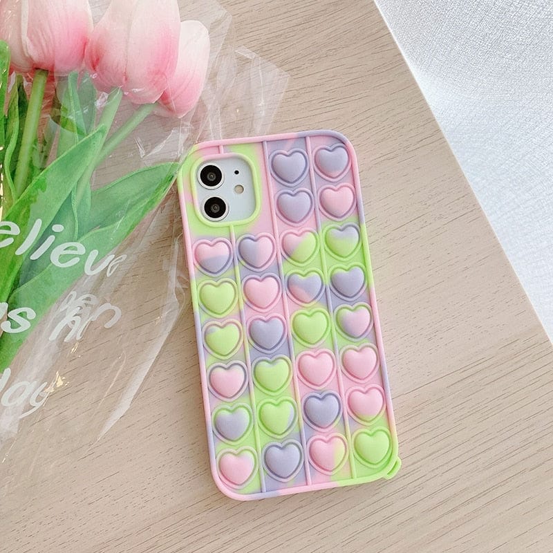 Fidget Toys Push It Bubble Relive Stress Phone Case for Iphone 11 12 Pro Max 6 s 7 8 Plus SE2 X XR XS Max Rainbow Silicone Cover for iphone 6 6S