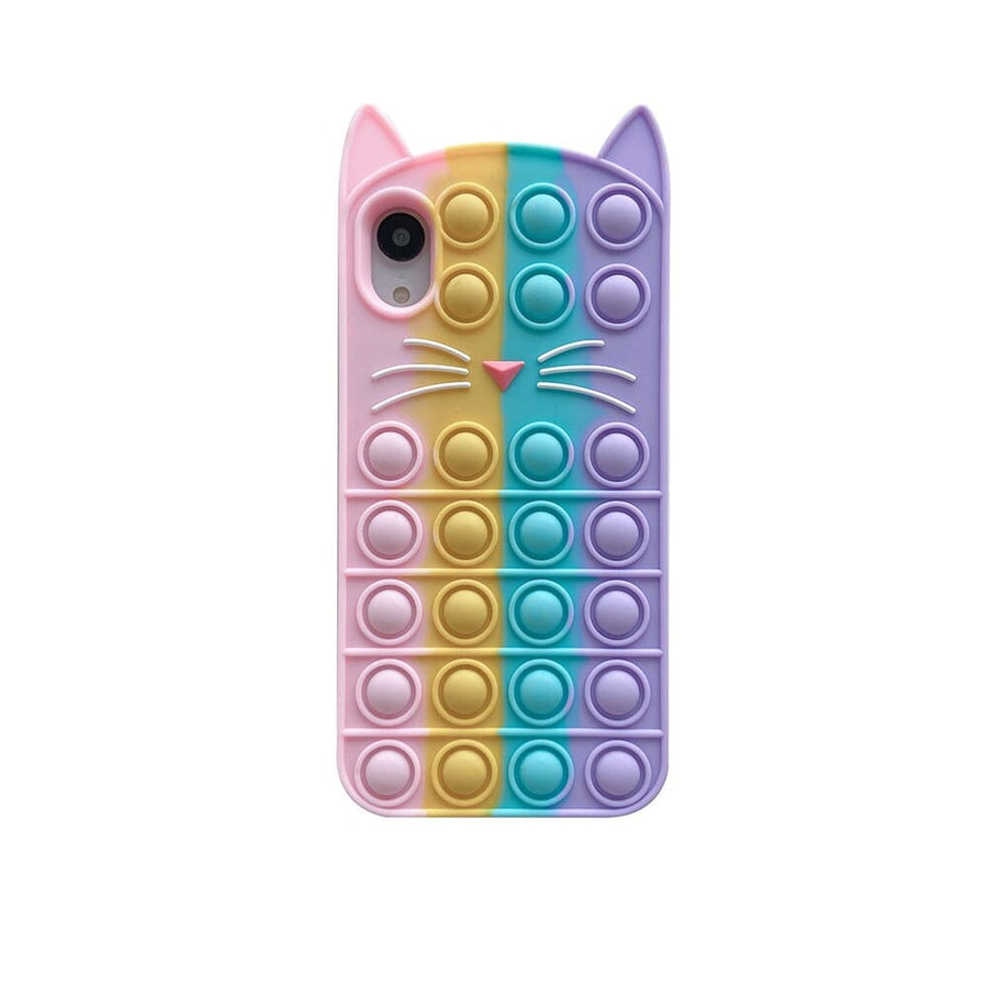 Pop Fidget Toys Push Bubble Silicone Rainbow Beans Case For iPhone 6 6s 7 8 Plus X XR XS 11 12 13 Pro Max SE 2020 Cartoon Cover 6 6s 7 8 SE 2020 / Colorful Cat