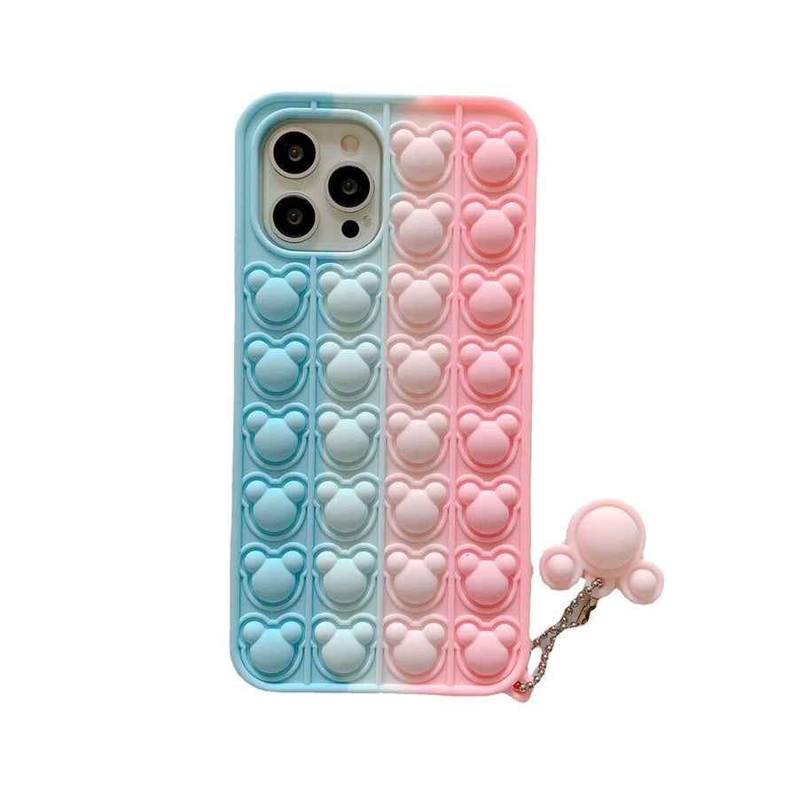 Pop Fidget Toys Push Bubble Silicone Rainbow Beans Case For iPhone 6 6s 7 8 Plus X XR XS 11 12 13 Pro Max SE 2020 Cartoon Cover 6 6s 7 8 SE 2020 / Pink Bear