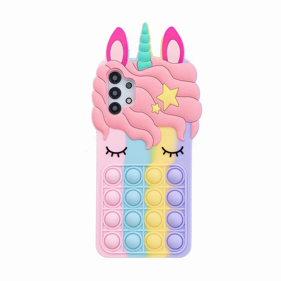 Pop Fidget Toys Push Bubble Silicone Rainbow Beans Case For iPhone 6 6s 7 8 Plus X XR XS 11 12 13 Pro Max SE 2020 Cartoon Cover 6 6s 7 8 SE 2020 / Rainbow Unicorn